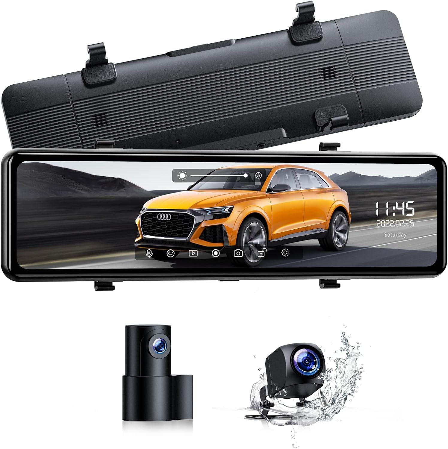 LAMTTO Mirror Dash Cam 11 inch with Adjustable Front Camera, Waterproof Rear View Mirror Backup Camera for Car, 170° Wide Angle 1080P Touch Screen Dual Dash Cam w/s Night Vision, Parking Assistance