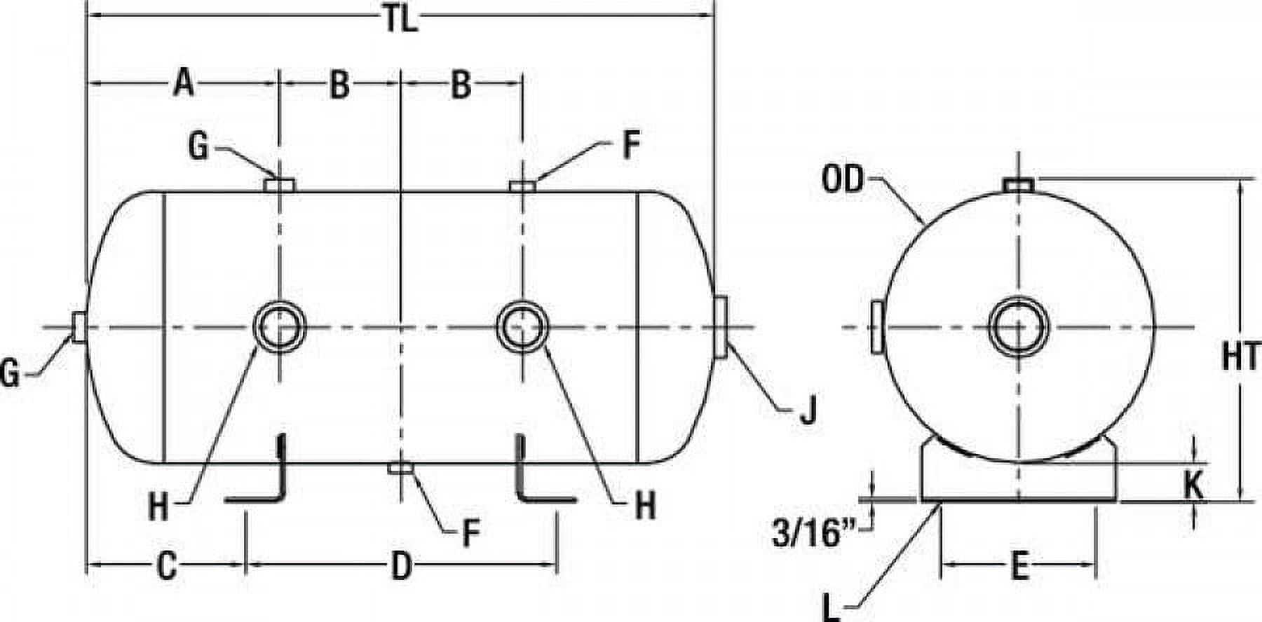 Speedaire Air Tank, 2 Gal, 175 PSI, Horizontal  1TZY6