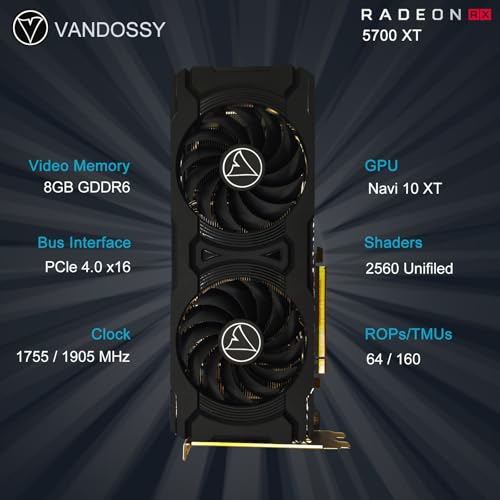 Radeon RX 5700 XT Graphics Card, 8GB GDDR6 256-Bit RDNA Architecture 1755/1905 MHz (Base/Boost Clock) DirectX 12 HDMI DP PCIe4.0 2K 1440P PC Gaming Video Card for Office Gaming