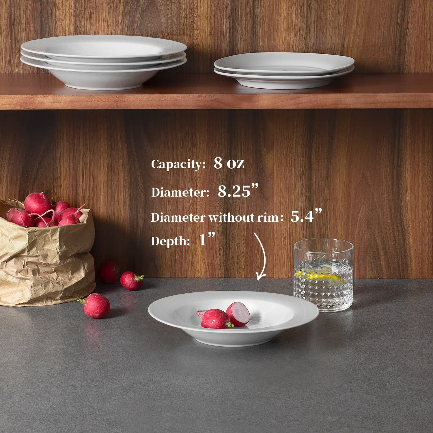 Y YHY Soup Bowls, Pasta Bowl Set of 4, White Shallow Bowl Plates, Porcelain Rimmed Bowls, 8 Inches