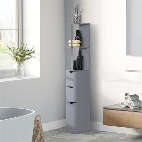 Slim Bathroom Cabinet with 3 Drawers Skinny Tall Room Divider Standing Shelf Freestanding Narrow Slim Gap Floor Organizer Side Unit for Small Spaces Towels, Tissues Bathroom Storage Shelf (Style C)