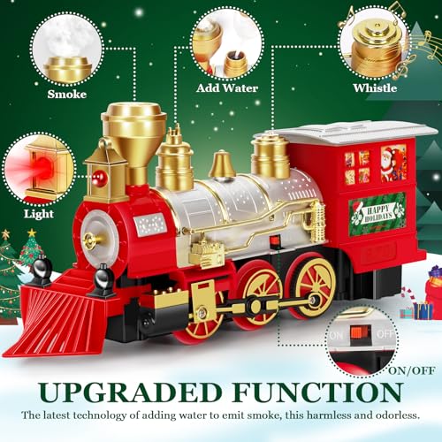 BainGesk Train Set, Christmas Train Set with Steam, Light and Sounds, Train Sets for Under Christmas Tree, Electric Train Toys for 3 4 5 6 7 8 Year Old Kids, Ideas Boys & Girls