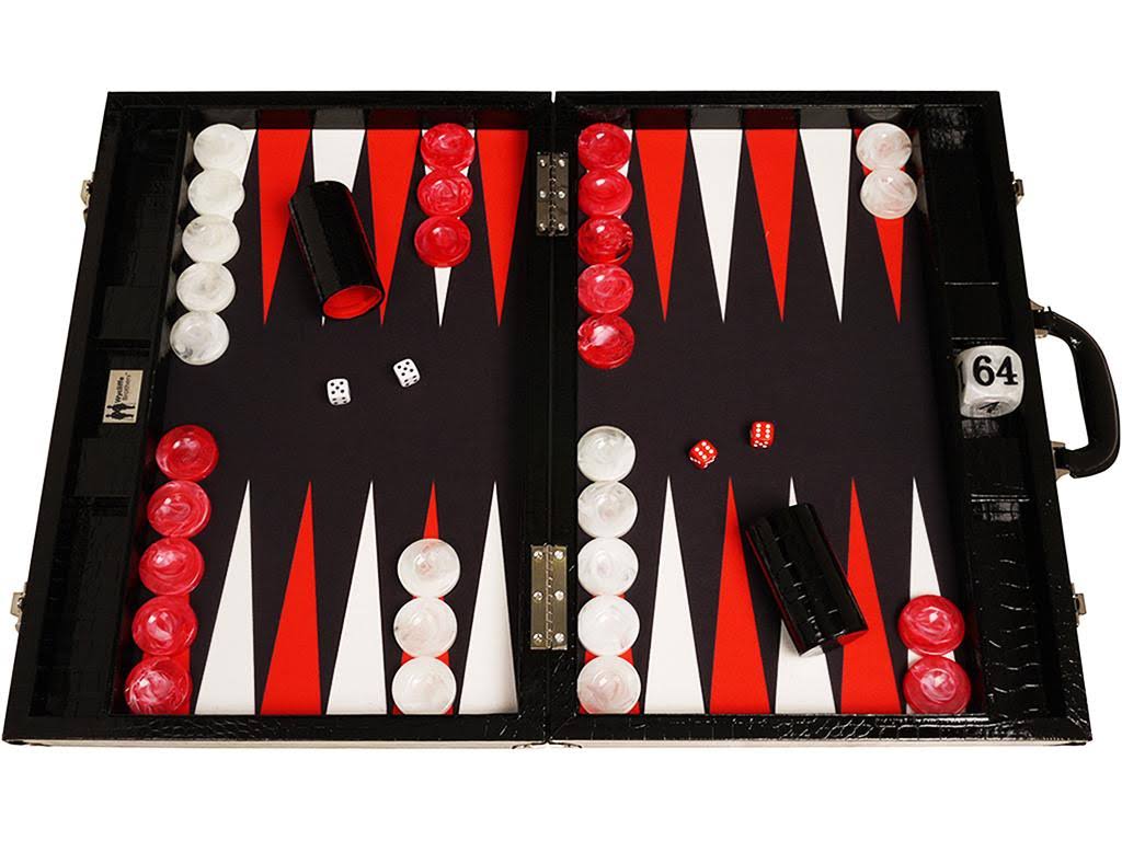 Wycliffe Brothers Tournament Backgammon Set - Black Croco with Black Field - Gen III