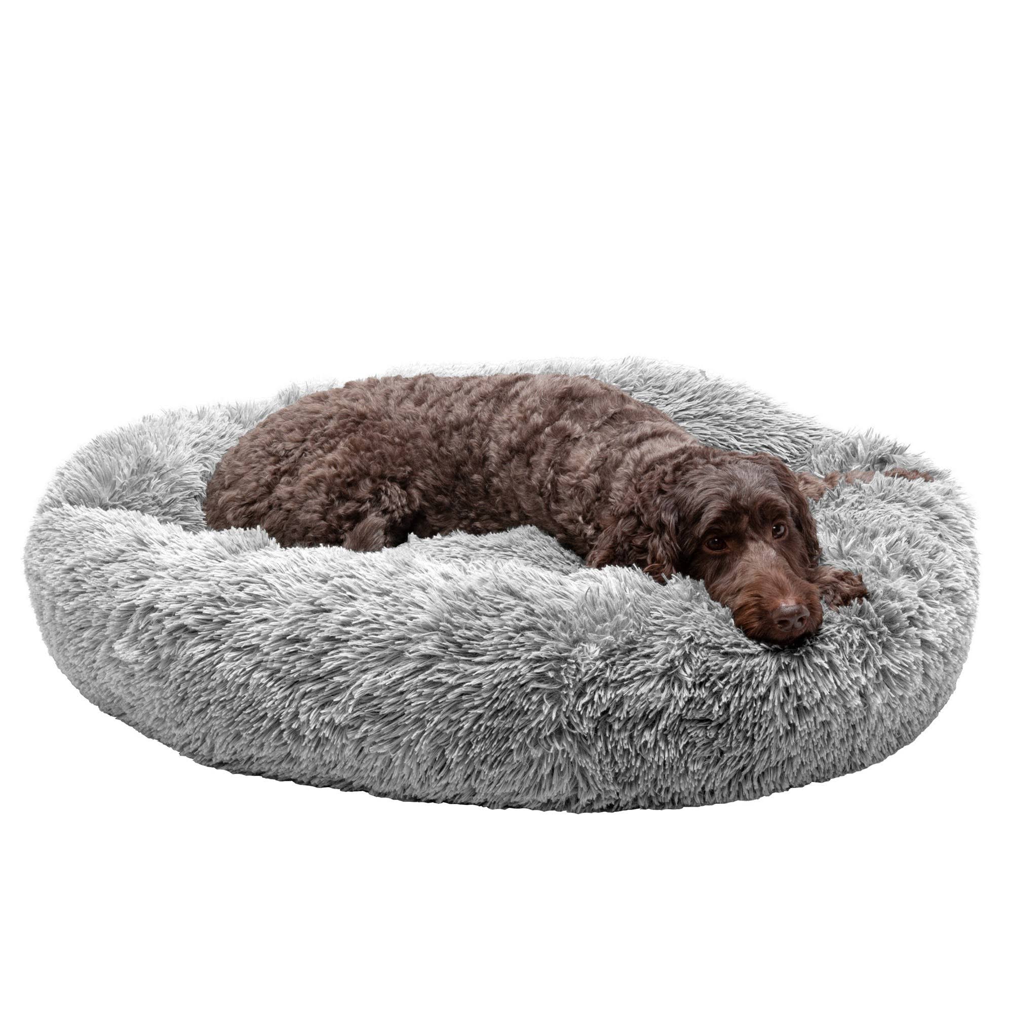 FurHaven Calming Cuddler Long Fur Donut Dog Bed - Large, Mist Gray