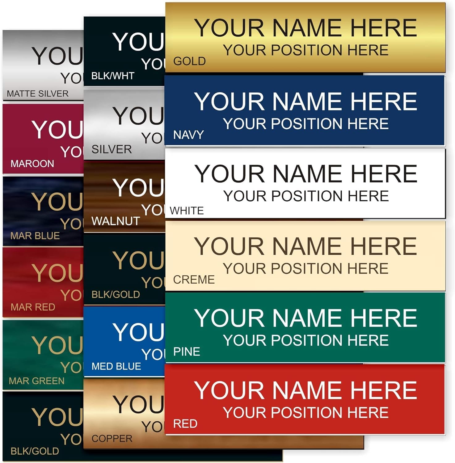 Office Desk Name Plate or Wall/Door Sign - 2x8 or 2x10 - Laser Engraved Sign - CUSTOMIZE. Holder/bracket available. Choose colors and fonts. Great gift idea.