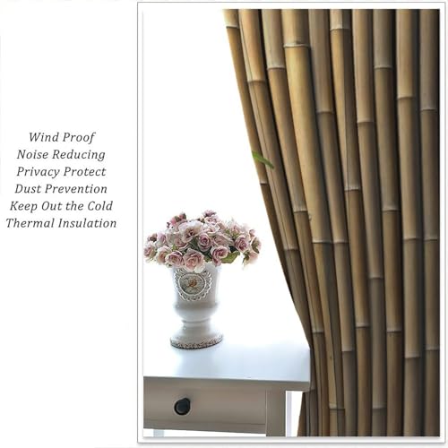 Bamboo Curtains, Green Bamboo Forest Painting Style Print for Room Decor, Rod Pocket Blackout Window Drapes for Bedroom Living Room 52