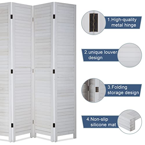 Room Divider 6 Panel Wood Privacy Screen Folding Partition Wall Room Dividers Freestanding White 5.57 FT Tall Divider for Room Separation