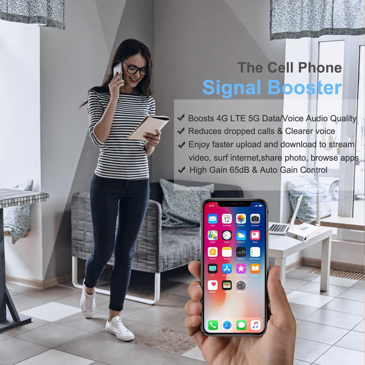 Verizon Cell Phone Signal Booster AT&T Signal Booster 4G LTE 5G T Mobile Band 12/13/17 Cell Phone Booster Verizon Signal Booster ATT Cell Booster Verizon Network Extender for Home Boosts Data/Call