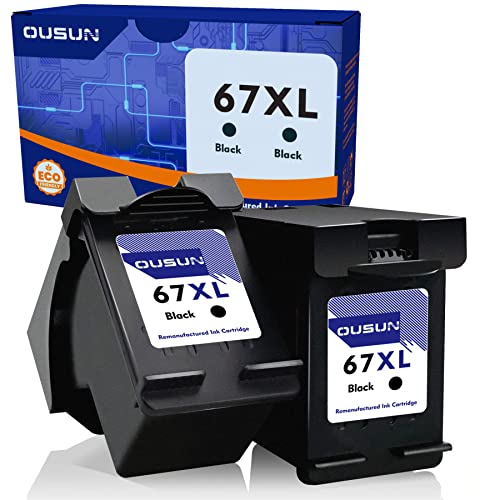 HP Remanufactured 67XL Ink Cartridges Black/Tri-Color Ink Cartridges (2-Pack) 67 XL Ink Cartridges Replacement for HP Ink 67 Works with HP DeskJet 2700, 4100，1255 Series, HP Envy 6000, 6400 Series