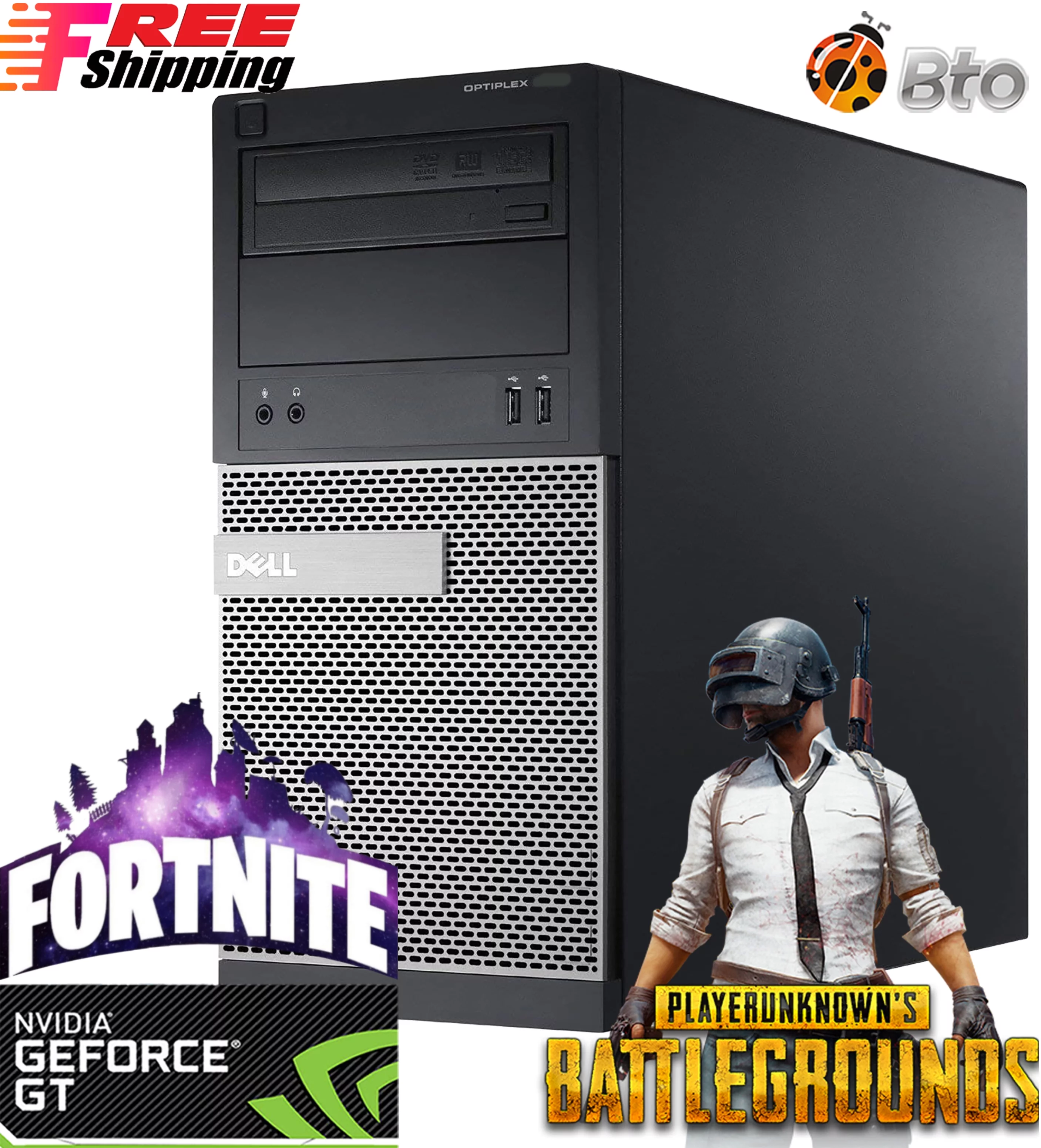 Restored Gaming Dell Desktop Tower Computer PC Intel Core i7 Processor 16GB Ram 2TB HDD NVIDIA GT 1030 DDR5 Bto KB & Mouse Wifi Adapter, Bluetooth Windows 10 (Refurbished)