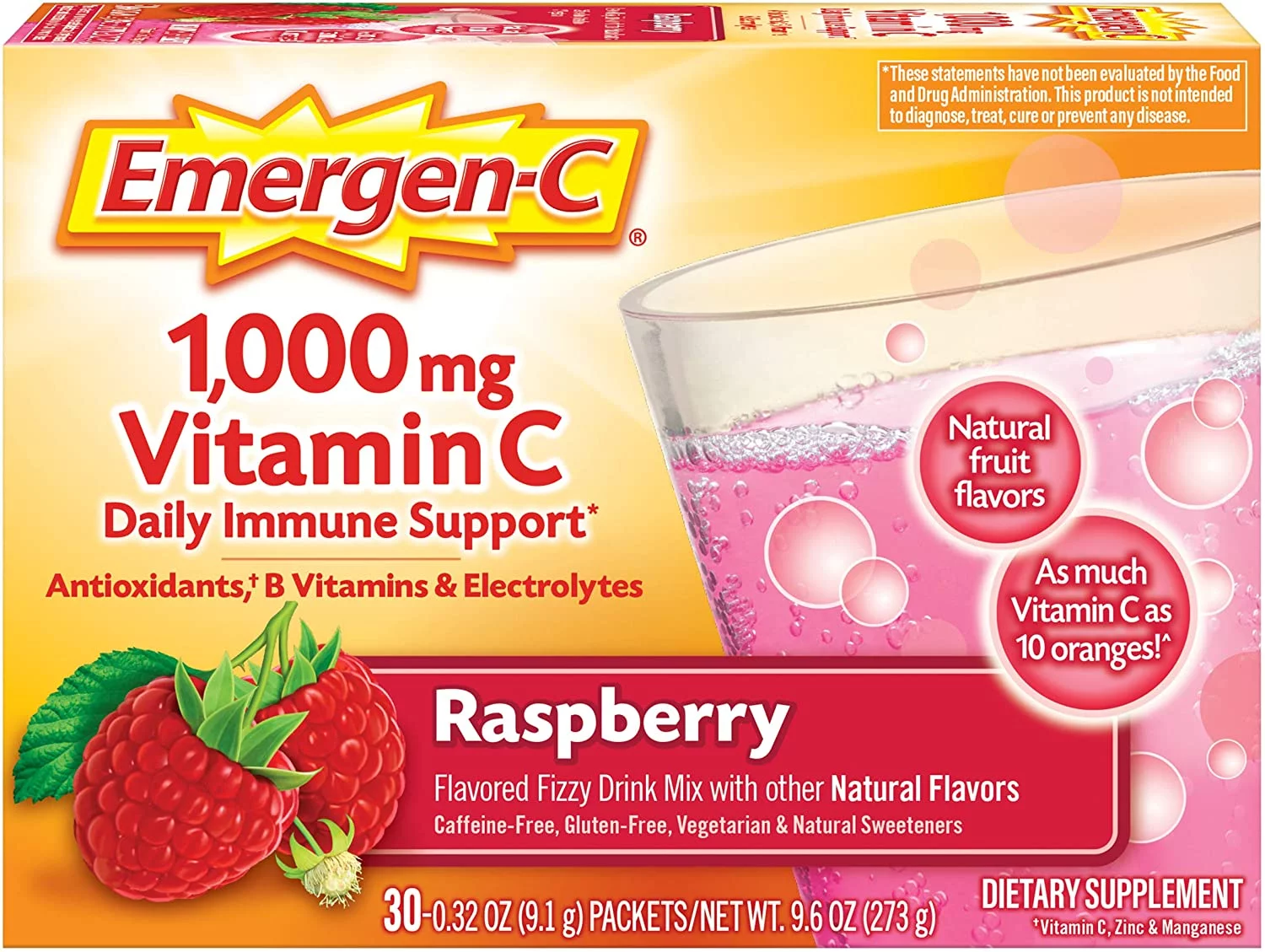 Alacer Emergen-C Vitamin C Raspberry - 1,000 Mg - 30 Packets