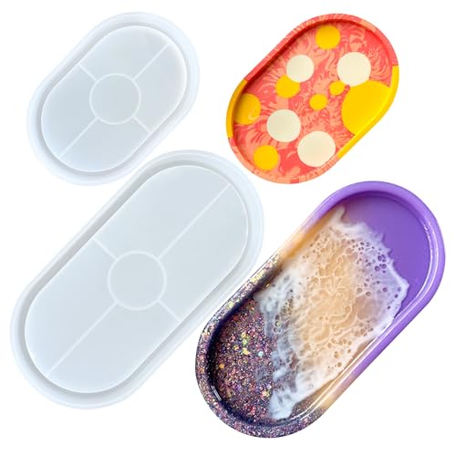 Durable Resin Tray Molds, 3 Pcs Silicone Coaster Molds for Epoxy Resin Concrete Jesmonite Terrazo, Rectangle Resin Molds for DIY Jewelry Trinket Dish, Rolling tray, Gifts, Home Decor Crafts
