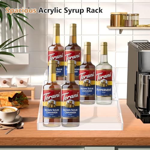 Acrylic Coffee Syrup Rack Organizer, 3 Tier 12 Bottles Coffee Syrup Holder, Coffee Bar Accessories and Organizer for Countertop, Clear Syrup Stand for Liquor, Syrup, Wine, Dressing for Kitchen