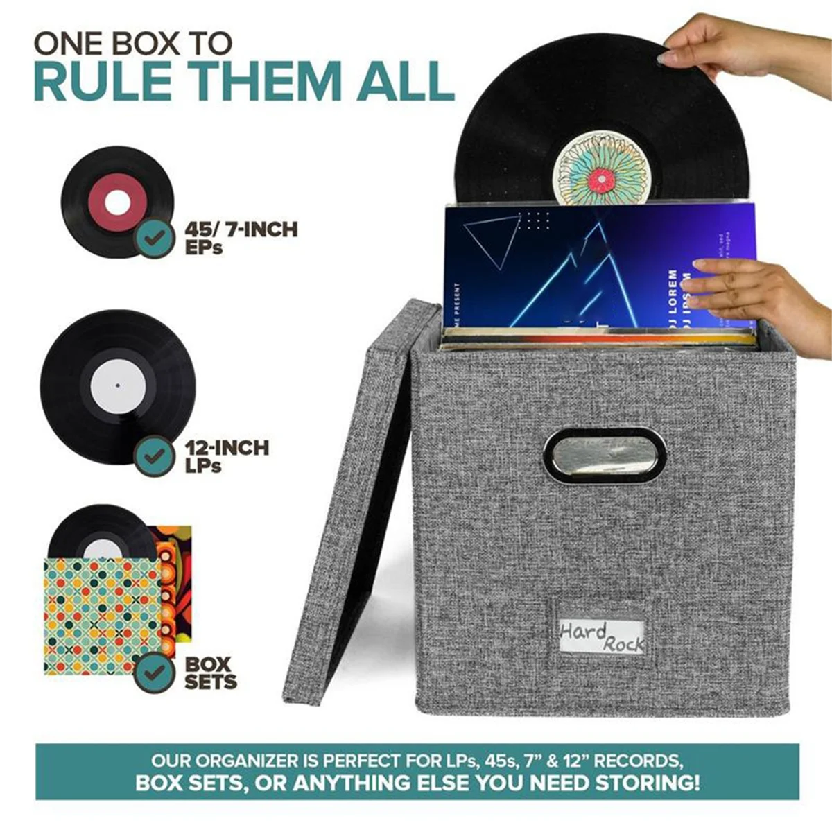 Vinyl Record Storage Box with Lid and Handles, LP Organizer, Stylish Home Decor, Protective Album Holder