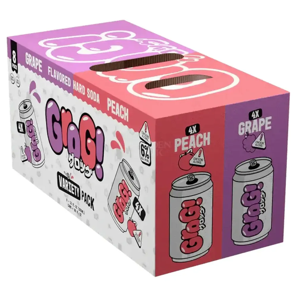 Grog! Flavored Hard Soda Variety Pack – Grape & Peach – 8 Pack - Nestor Liquor