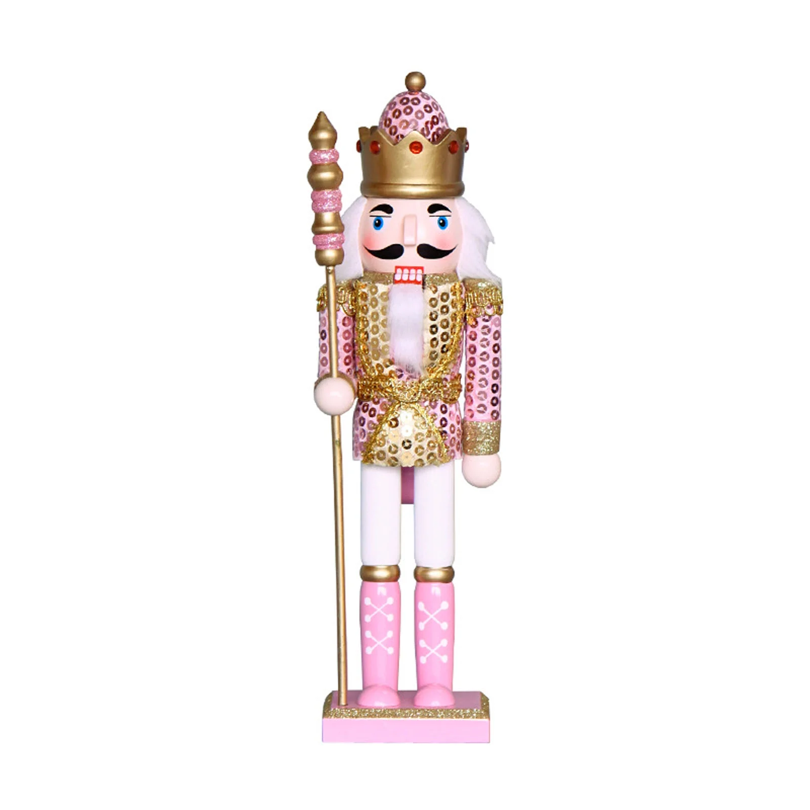 Christmas Wood Pink King Nutcracker Soldier Ornament Collectible Doll