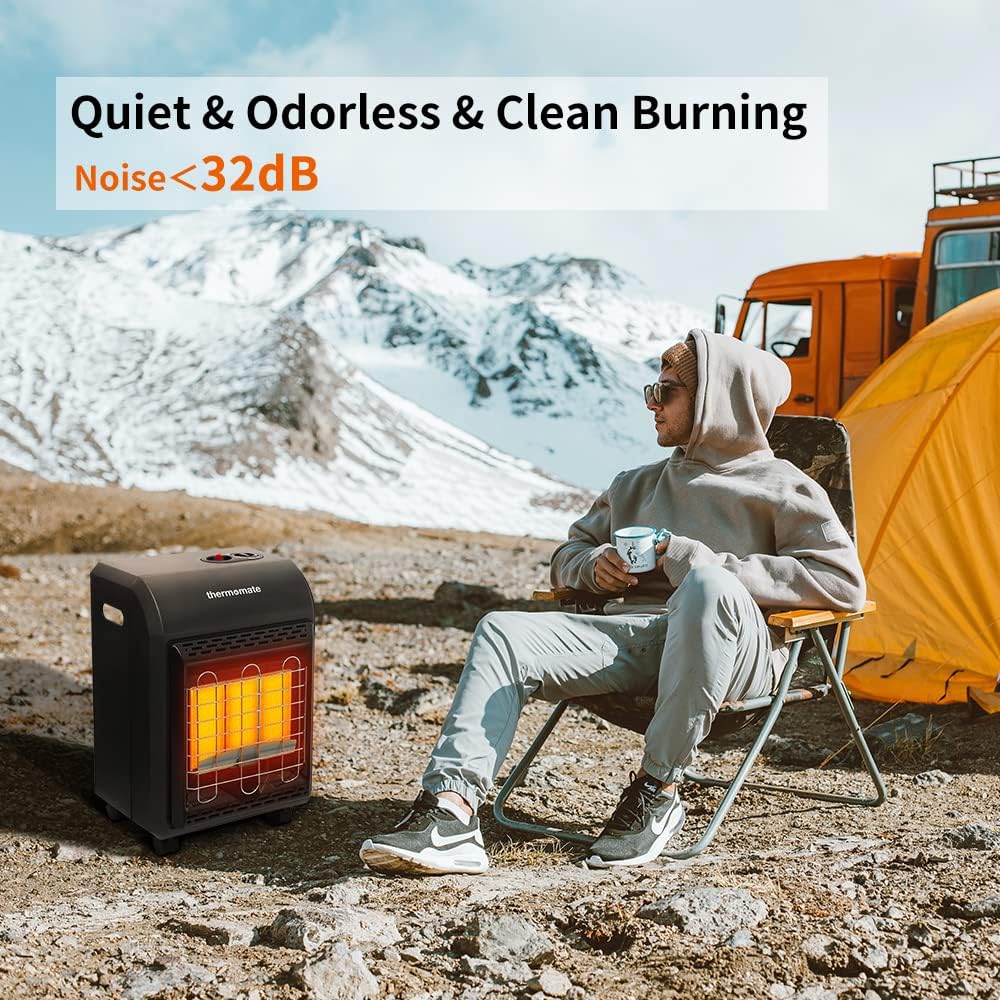 Propane Heater, thermomate 18,000 BTU Portable LP Gas Heater with 3 Power Settings, Mobile Radiant Cabinet LP Heater with Gas Regulator and Hose, Heating Area Up to 450 Sq. Ft