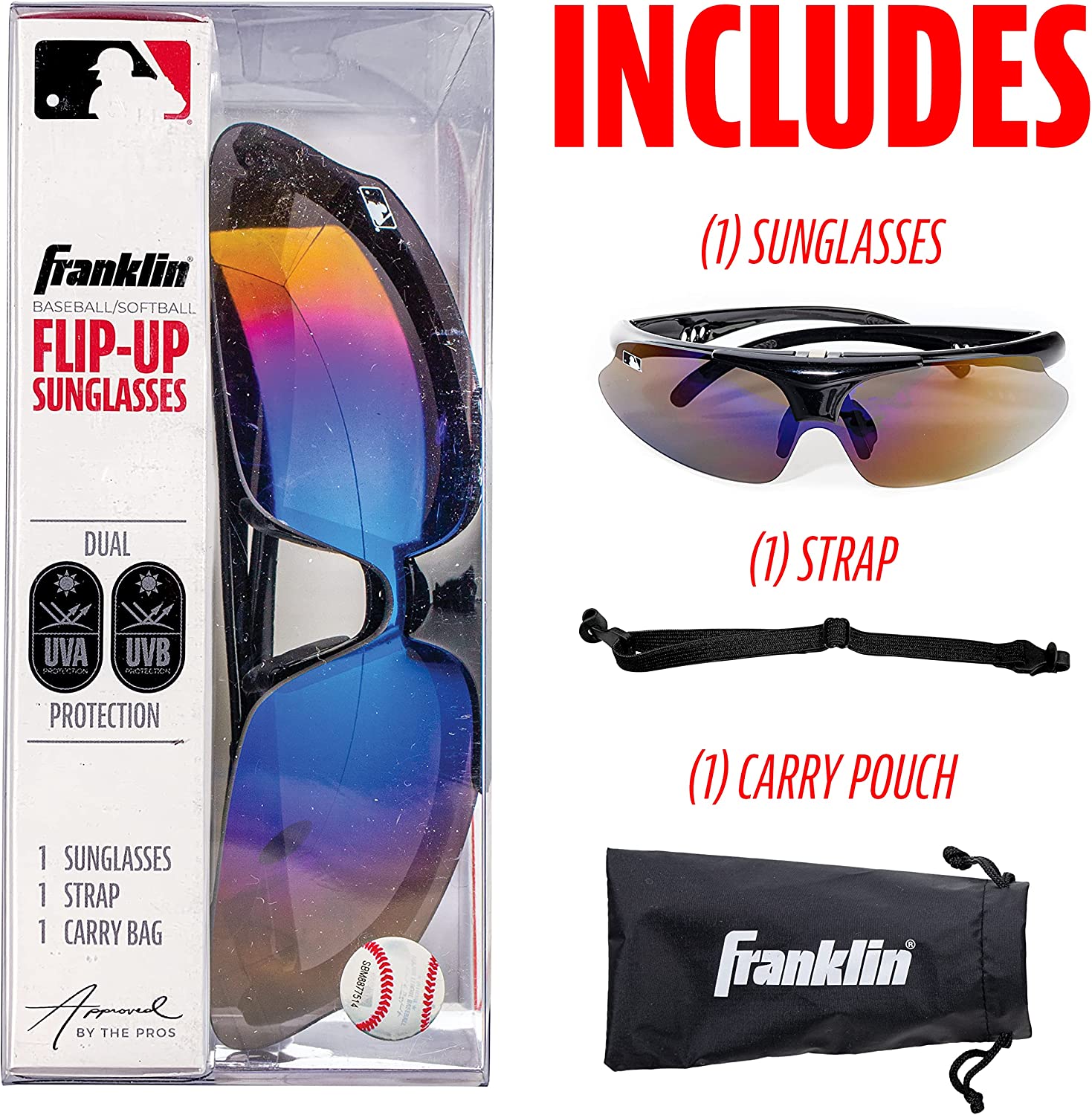 Franklin Sports Baseball + Softball Sunglasses - Men's + Women's Sports Sunglasses - Flip Up Shades + Non Flip Glasses