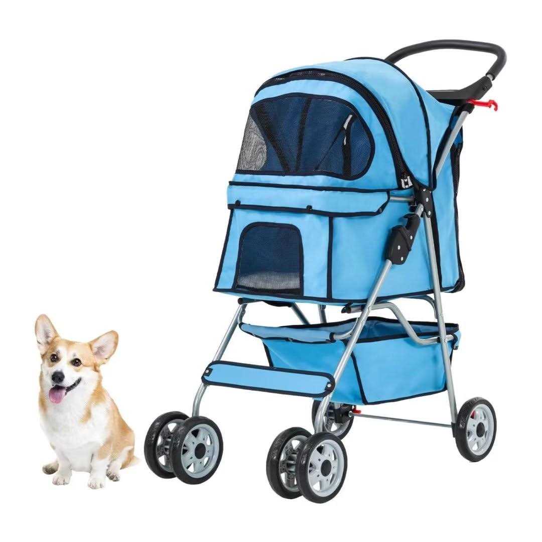 4 Wheels Pet Stroller Foldable Dog Stroller Cat Stroller with Cup Holders& Storage Basket for Small Medium Dogs - Pet Supplies online store