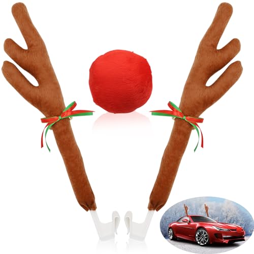 Reindeer Antlers for Cars, Car Reindeer Antlers & Nose, Christmas Car Decorations for SUV Vans Trucks Multiple Models