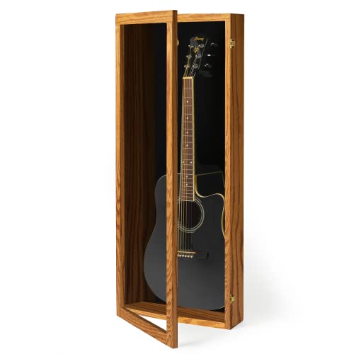 Acoustic Guitar Display Case - Acrylic Acoustic Guitar Case - Guitar Display Case Wall Mount, Guitar Wall Case Made from Hardwood Frame & Clear Acrylic | Natrual Oak