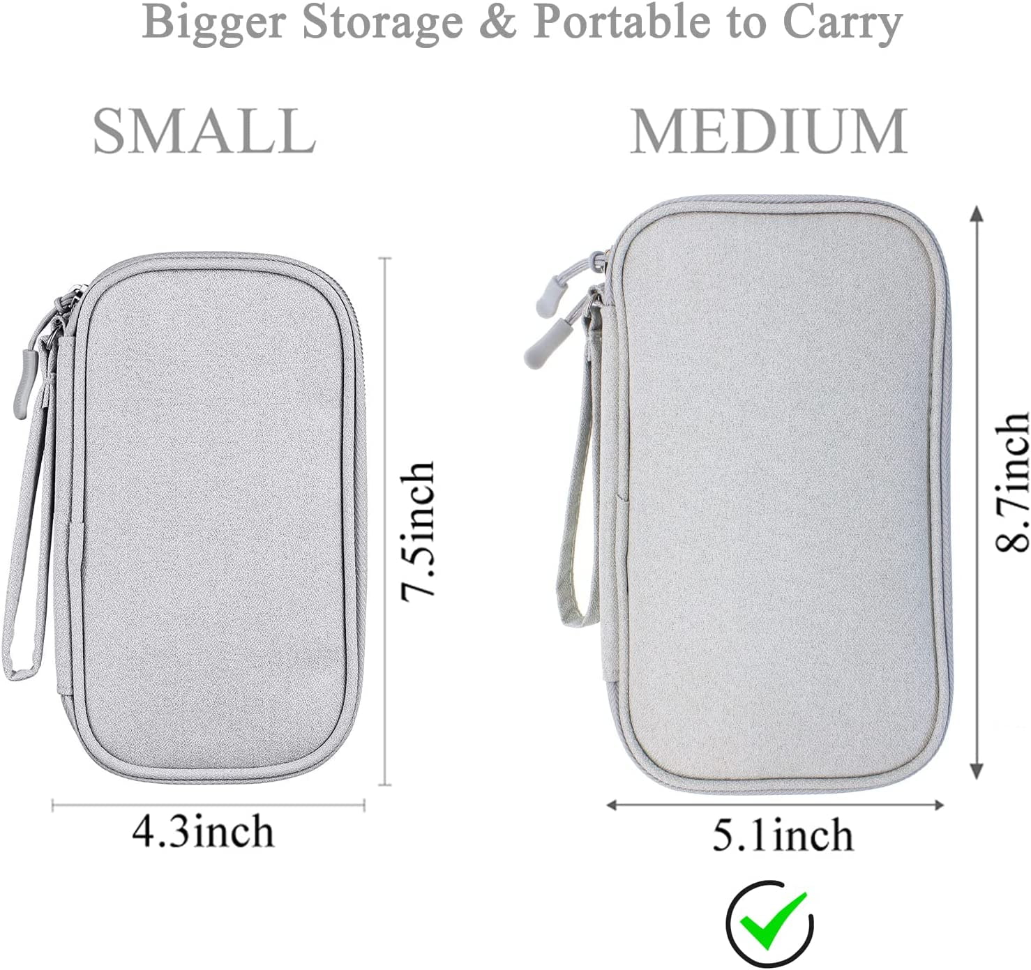Medium Cable Charger Organizer Bag for Electronics Travel Storage – Light Grey, Compact Design, Durable Fabric, Ideal for Tech Accessories