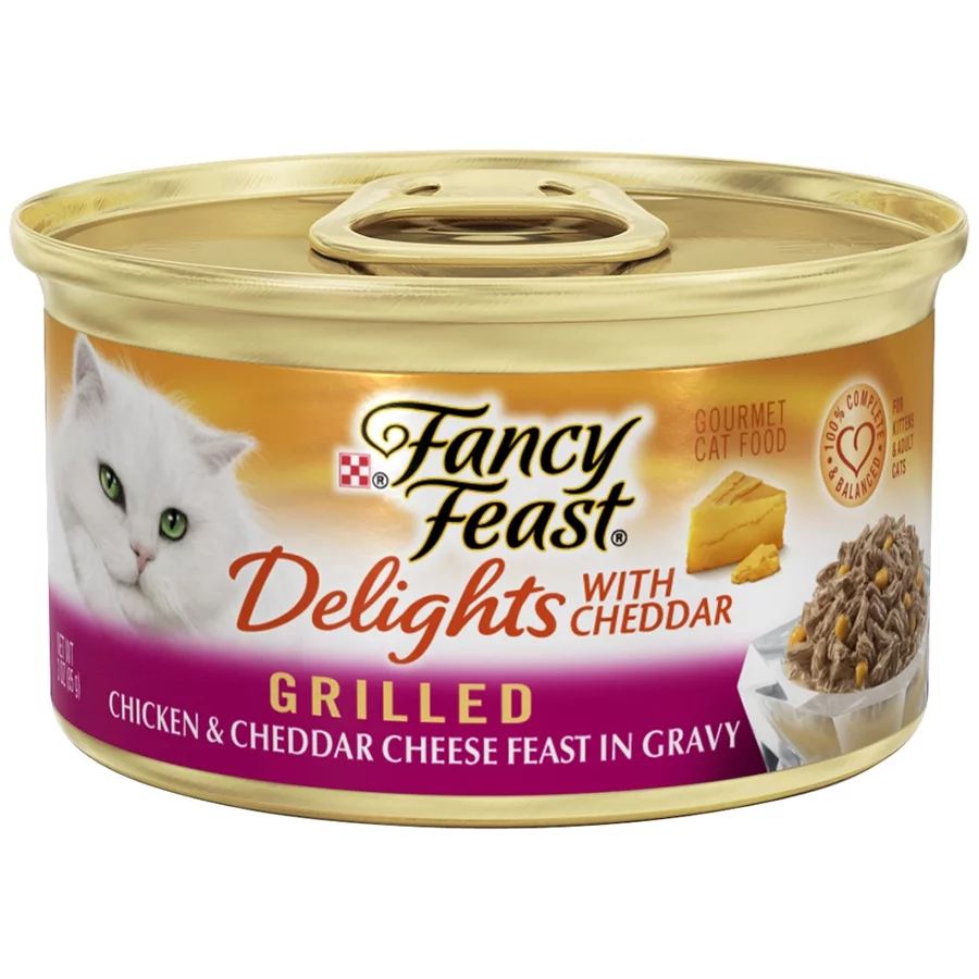 Purina Fancy Feast Delights with Cheddar Grilled Chicken, Turkey or Whitefish and Cheddar Cheese Feast in Wet Cat Food Gravy Variety Pack