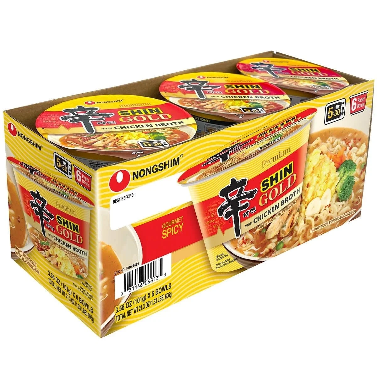 Nongshim Shin Gold Ramyun Noodle Soup with Chicken Broth 3.56 Ounce (Pack of 6)