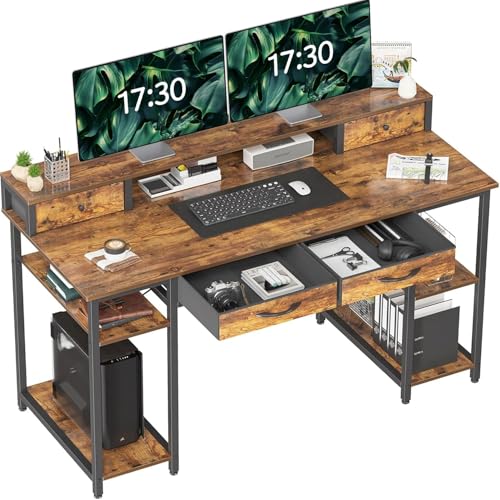 Treesland 55 Inch Computer Desk with Monitor Shelf, 24
