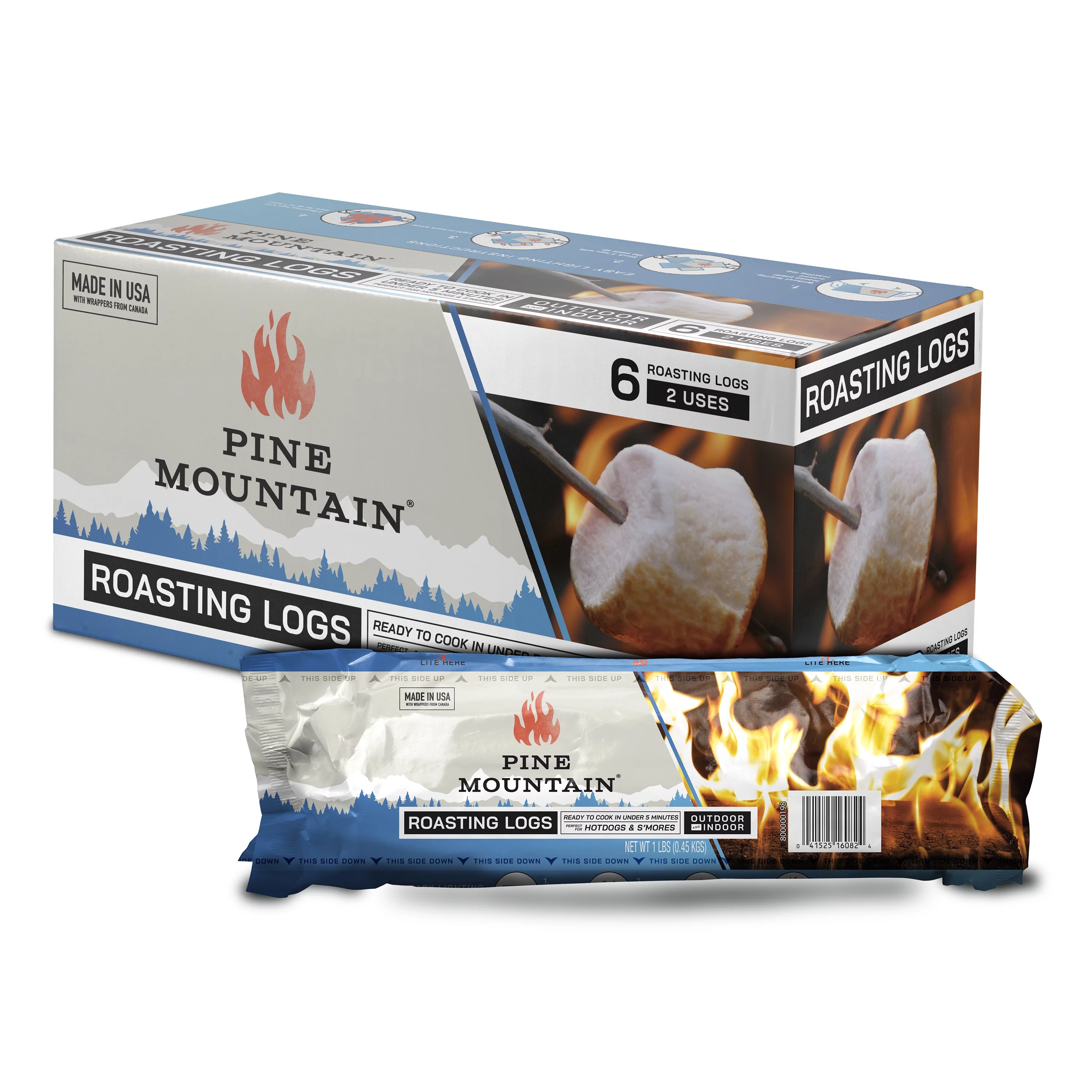 Pine Mountain Roasting Log for Campfires, 6 logs, 2 Use Pack, Food-Safe Cooking Firelog