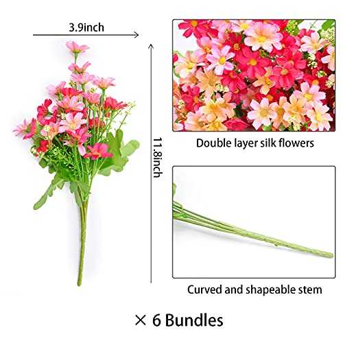 Artificial Flowers for Outdoors 6 Bundles Artificial Plants & Flowers Artificial for Decoration Silk Flowers Fake Flowers Faux Flowers UV Resistant Fake Plants Farmhouse Home Decor Purple Daisy