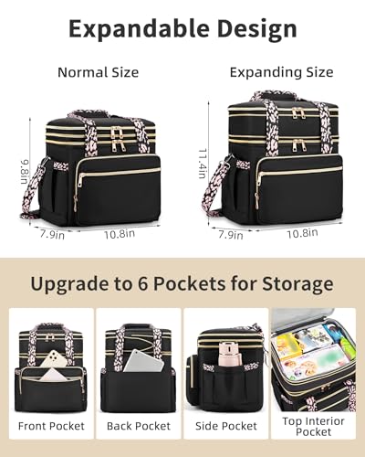 Tactical Lunch Box, Large Expandable Insulated Lunch Bag, Durable Waterproof Leakproof Cooler Bag for Adults/Men/Women/Work Outdoor Beach Trips, 20 Cans/15 L, Black, HSHRISH