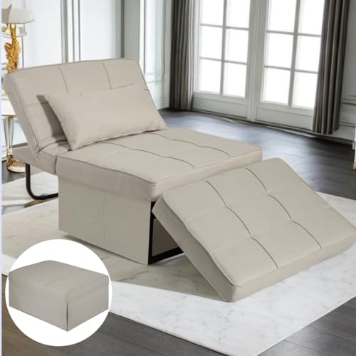 WMK Convertible Chair Bed, 4 in 1 Sleeper Chair Sofa Bed Multi-Function Couch Folding Ottoman with Adjustable Backrest for Living Room/Game Room/Offices, No Assembly Required, 29” Width,Gray