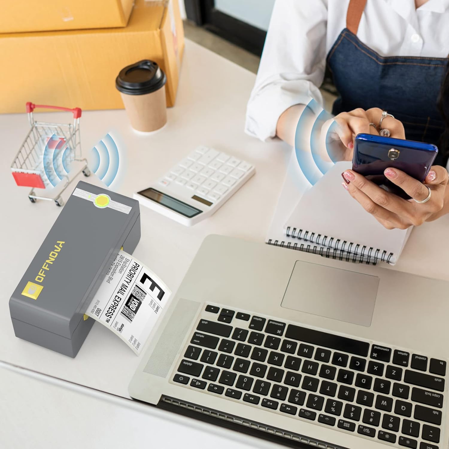 OFFNOVA Wireless Shipping Label Printer, 200mm/s Bluetooth Thermal Label Printer, Supports Shipstation, Etsy, UPS, Ebay - Commercial Grade 4x6 Printer