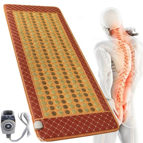 Large Heating Pad Far Infrared Stone Natural Jade Tourmaline Cushion Heating Pad Massager Stone Heating Mat for Warms Back Waist Home Office Use,70x190cm