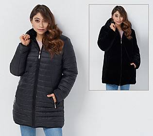 Dennis Basso Reversible Faux Fur and WaterResistant Jackt, Size Medium, Black