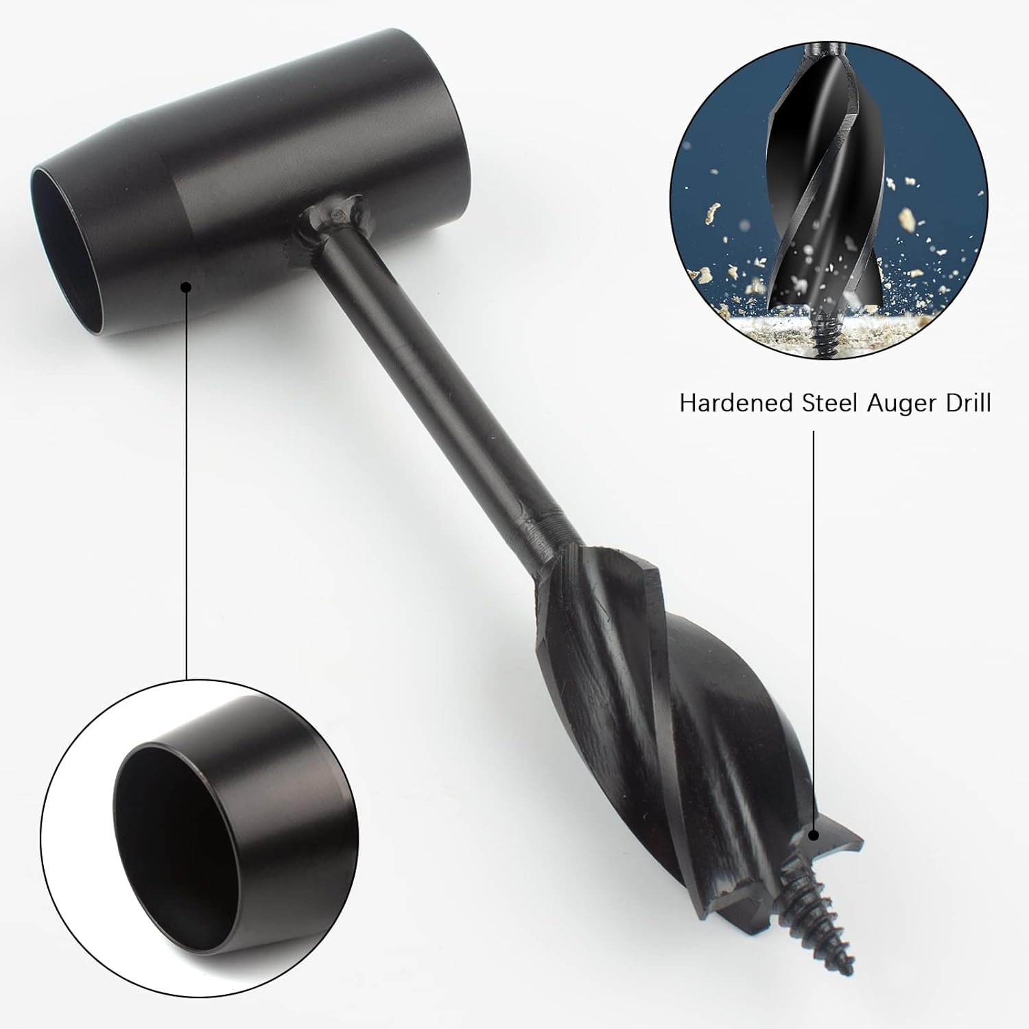 Bushcraft Settlers Tool Hand Auger Wrench, Bushcraft Gear and Equipment, Scotch Eye Wood Auger for Camping, Outdoor, Hiking, Survival, Wood Drilling, with Brown Leather Case and Gloves