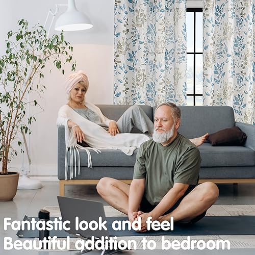 Taupe Curtains 63 Inch Length for Living Room Semi Sheer Curtains Light Filtering Farmhouse Curtains Vintage Floral Pattern Window Drapes for Bedroom Grommet 2 Panels Set