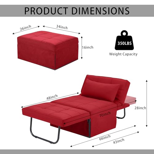 Sofa Bed, 4 in 1 Multi-Function Folding Ottoman Breathable Linen Couch Bed with Adjustable Backrest Modern Convertible Chair for Living Room Apartment Office, Dark Grey