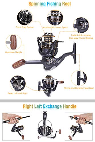 Fishing Rod and Reel Combo, Carbon Fiber Telescopic Fishing Pole with Spinning Reel, Fishing Line, Fishing Lures, Carrier Bag Travel Fishing Rods Kit Freshwater Saltwater Fishing Poles