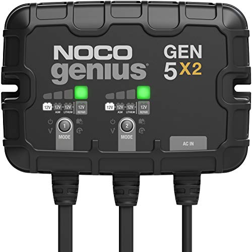 NOCO Genius GEN5X2: 2-Bank, 10A Onboard Battery Charger - 5A Per Bank, 12V Waterproof Marine Charger with Overcharge Protection & Temperature Compensation – for Lead-Acid & Lithium Batteries