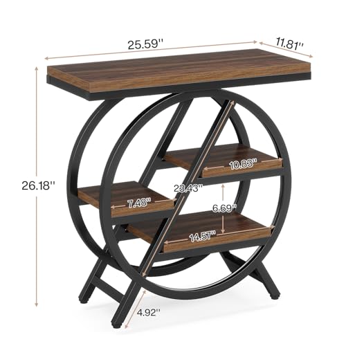 Tribesigns End Table for Living Room, 3-Tier Narrow Side Table with Storage, Wood Sofa Side Table with Geometric Metal Frame, Industrial Nightstand and Bedside Table for Bedroom