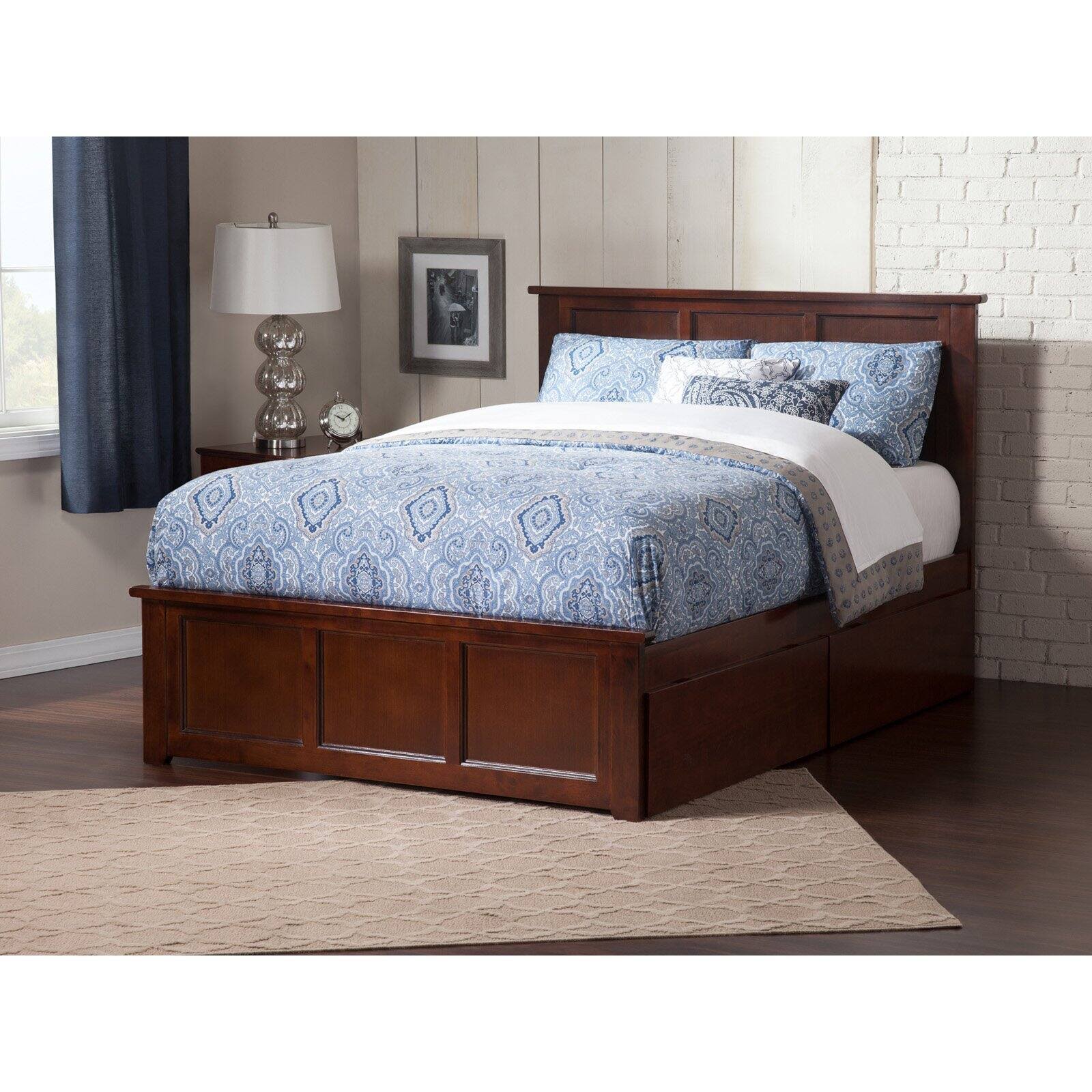 Atlantic Furniture Madison Caramel Full Bed with Matching Foot Board and 2 Urban Drawers