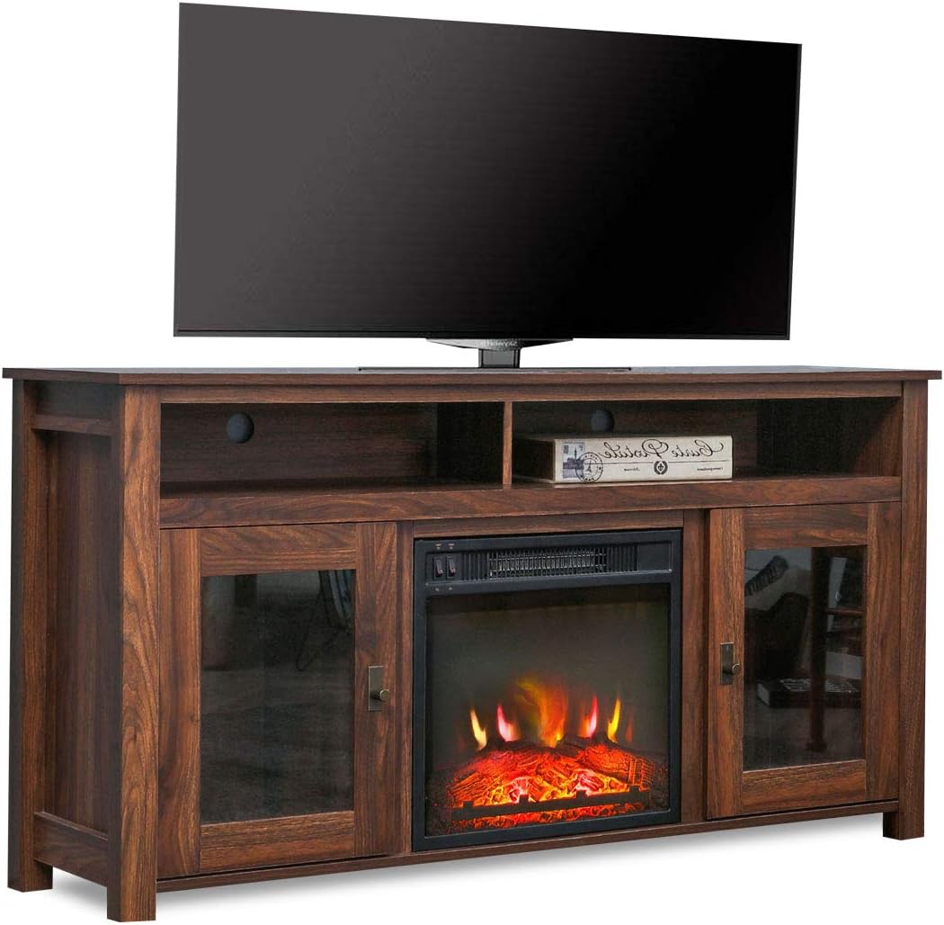Electric Fireplace TV Stand Entertainment Center Wooden Corner Electric Fireplace Console Fireplace Heater for TVs up to 60