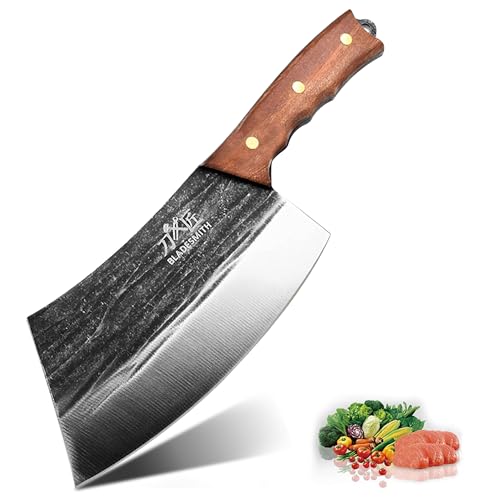 BLADESMITH Meat Cleaver Butcher Axe Bone Chopper Heavy Duty - 6.3'' Bone Cutting Knife Bone Breaker, Stainless Steel Thicken Blade & Pear Wood Handle, Slaughterhouse Looks Manly,2025 Gifts