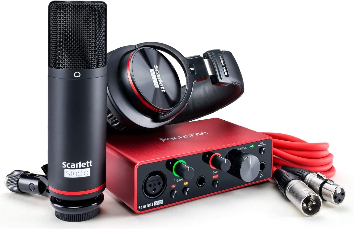 Focusrite Scarlett Solo Studio 3rd Gen USB Audio Interface and Recording Bundle with Microphone, Headphones, XLR Cable, Knox Studio Stand, Shock Mount and Pop Filter (7 Items)