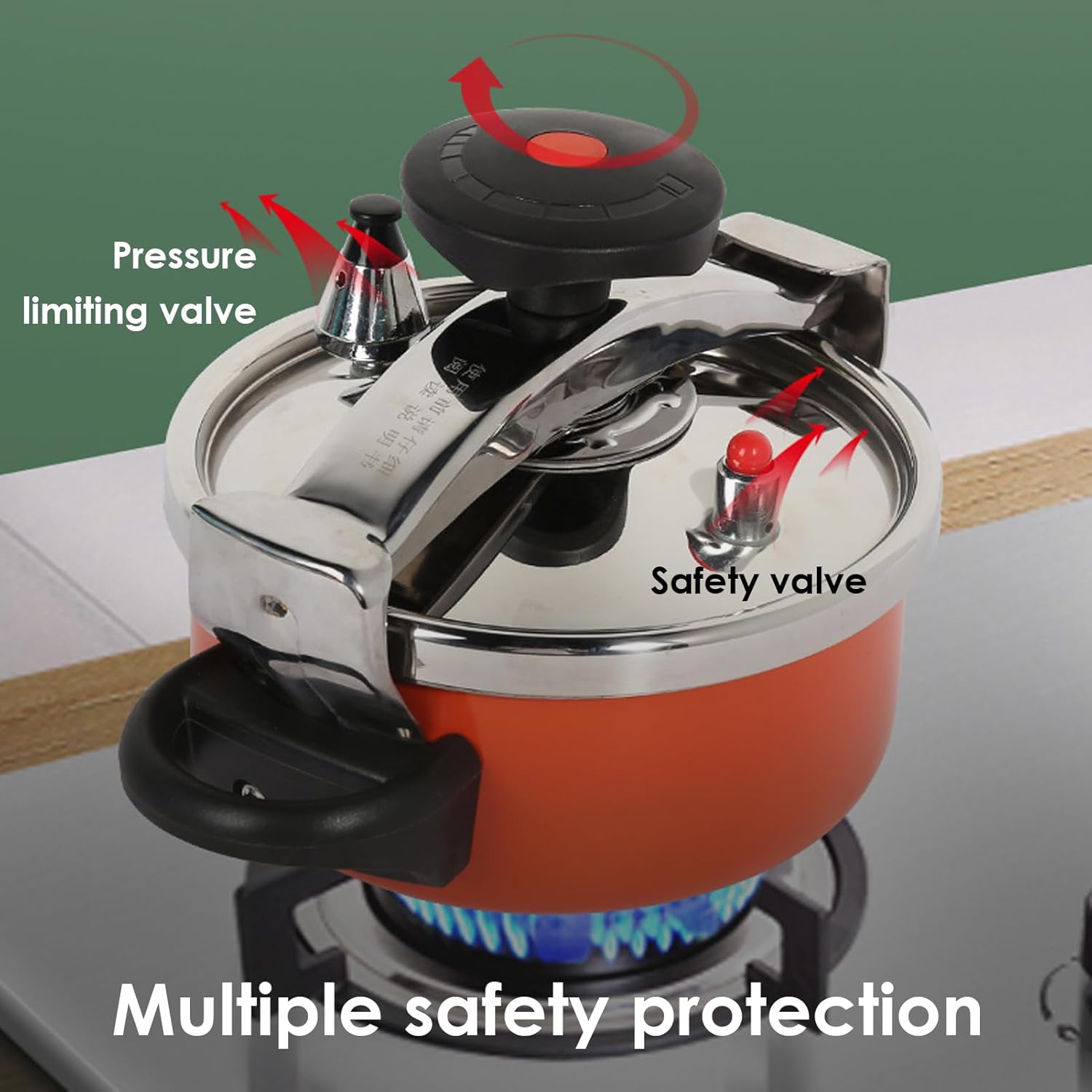 Stainless Steel Pressure Cooker, 2L/2.1Quart Induction Compatible Mini Pressure Cooker Canner Double Bottom with Spring Valve Safeguard Devices, for Gas Stoves Induction Stoves, 1-2 Person