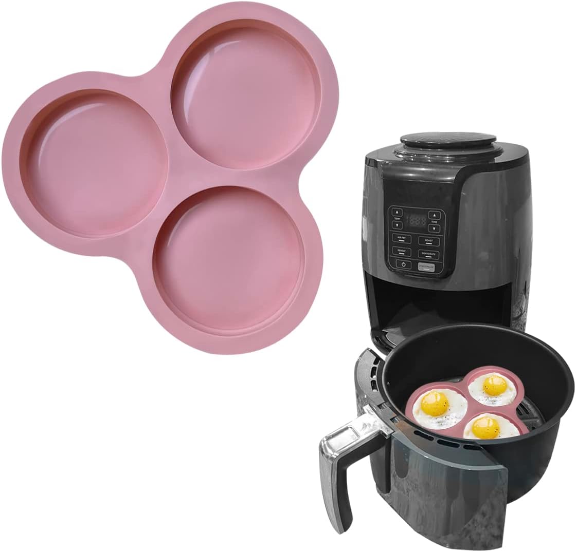 Reusable Air Fryer Egg Pan 3 Cavity Air Fryer Baking Pan,Non-Stick Air Fryer Egg Mold for Baking Hamburger Bun Pan Air Fryer Accessories