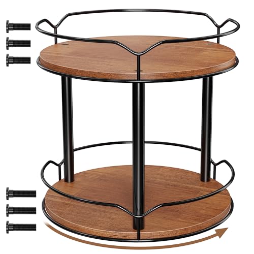 Lazy Susan Organizer 2 Tier - 12.4“ Turntable Spice Rack for Table Top, Wooden Rotating Lazy Susan for Cabinet Pantry Kitchen Countertop Dining Table Cupboard Bathroom Vanity Storage