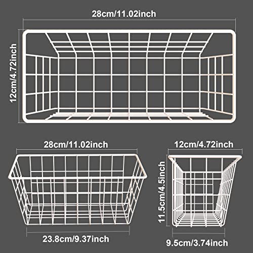 MaraFansie Wall Wire Baskets Bin No Drilling Adhesive Hanging Baskets Wall Mounted for Cabinet & Pantry Organization and Kitchen, Bathroom, Bedroom Storage, 2 Pack, White
